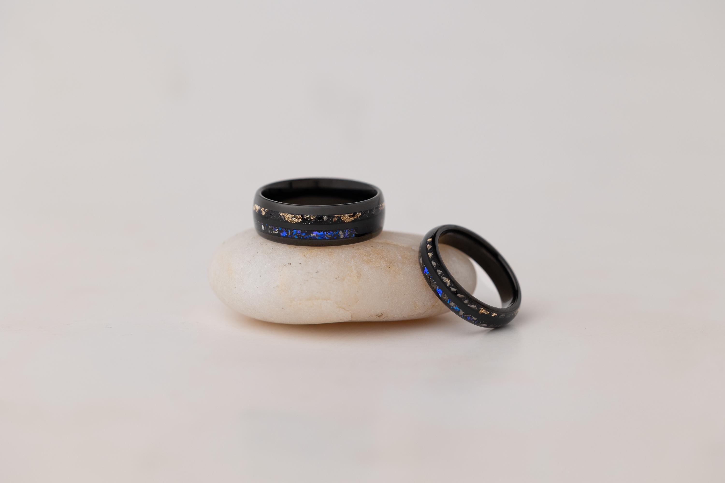 Tungsten Meteorite Wedding Band: Nebula & Crushed Gold Leaf Ring (5mm)