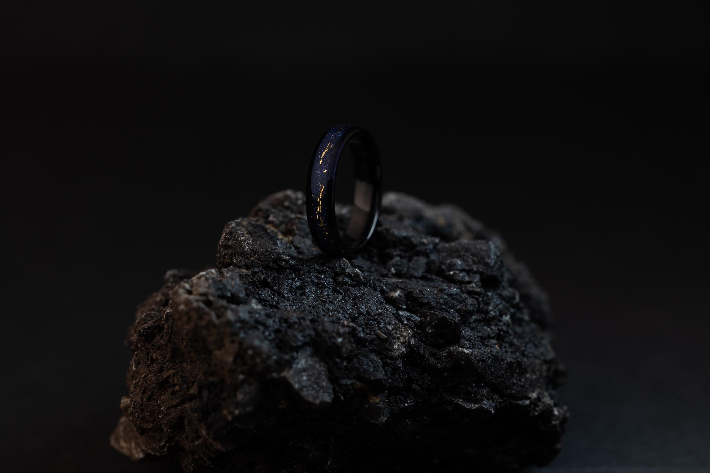 Cosmic Galaxy Tungsten Ring: Gold Inlay Meteorite Wedding Band, 5mm