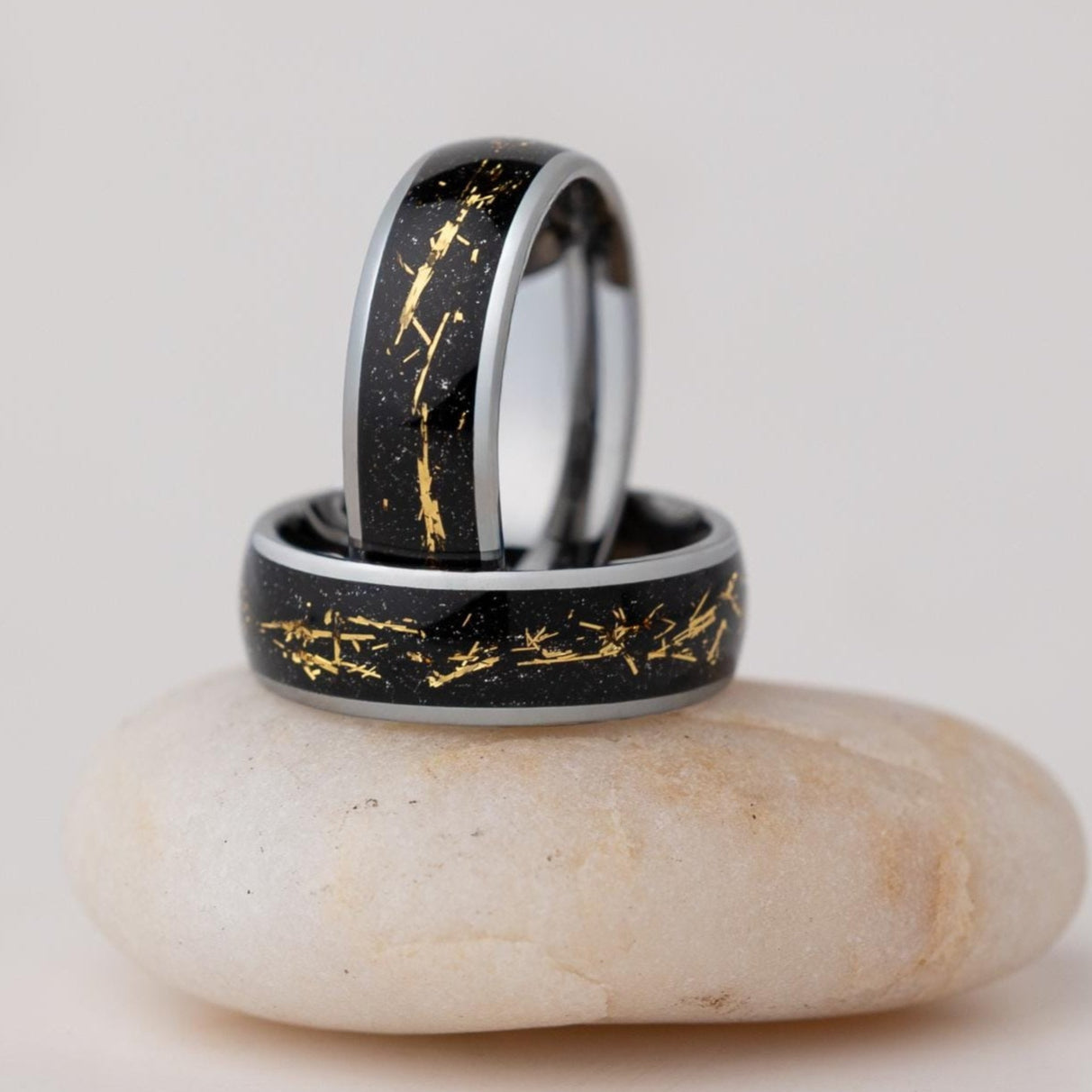 Tungsten Wedding Band: Cosmic Galaxy Silver Ring with Gold Foil (8mm)