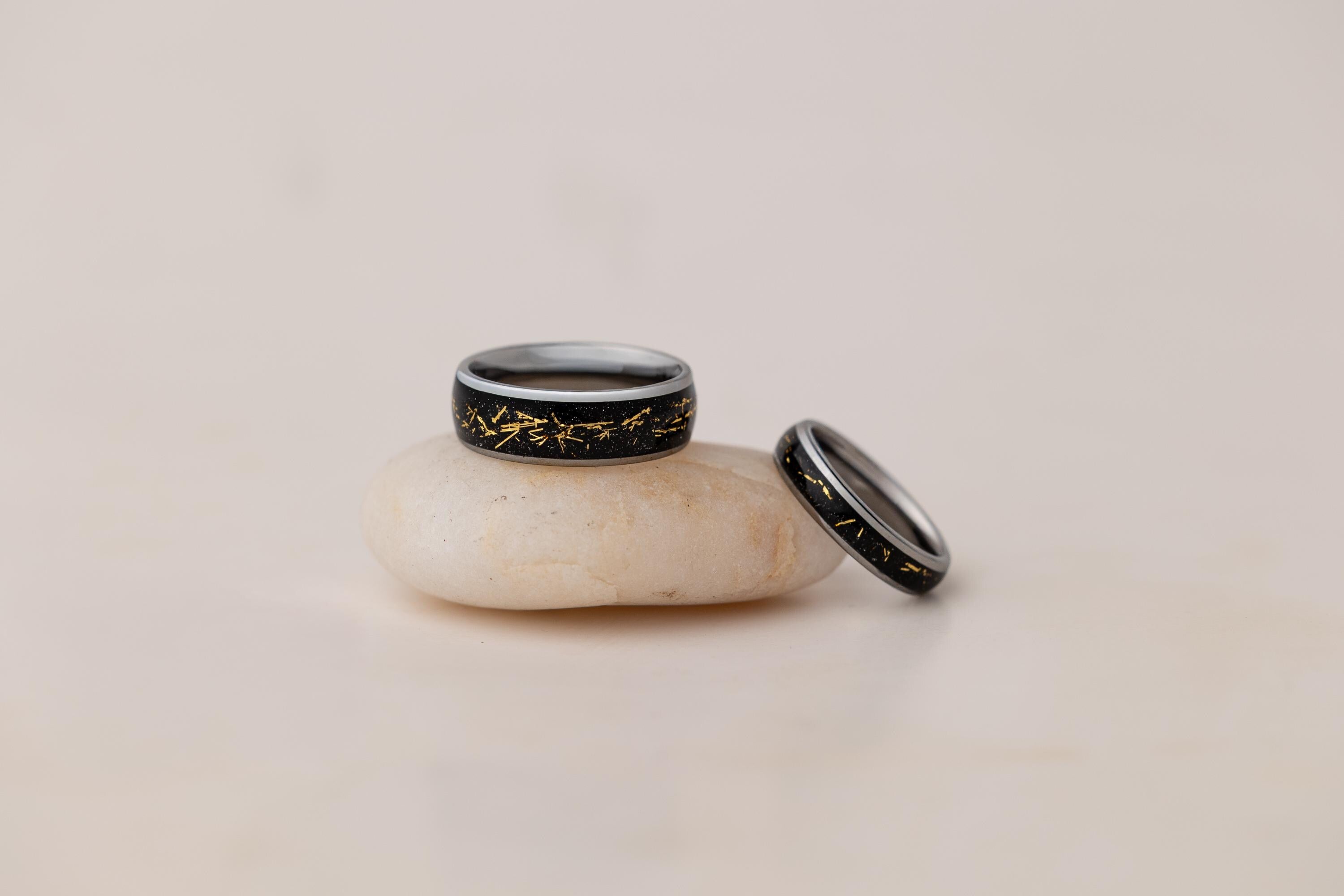 Cosmic Galaxy Silver Ring with Gold Foil (5mm), Tungsten Wedding Band