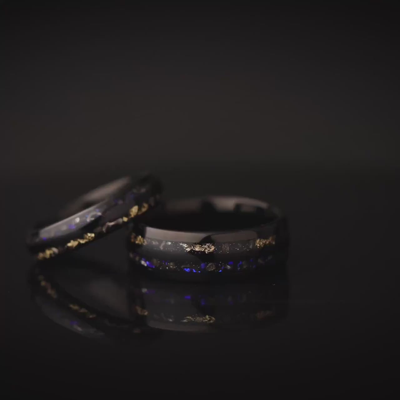 Tungsten Meteorite Wedding Band: Nebula & Crushed Gold Leaf Ring (5mm)
