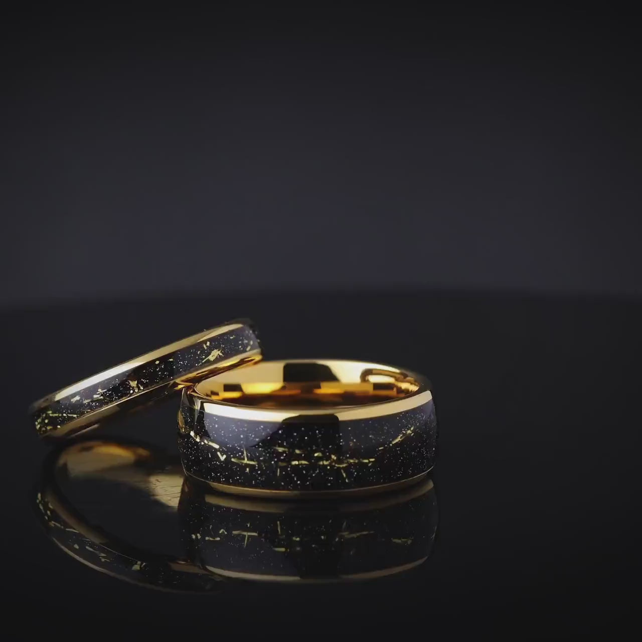 Cosmic Galaxy Ring, Tungsten Wedding Ring, Gold Space Galaxy Ring, Wedding Band Women, Meteorite Galaxy Ring, Gold Inlay Band, 4mm Ring