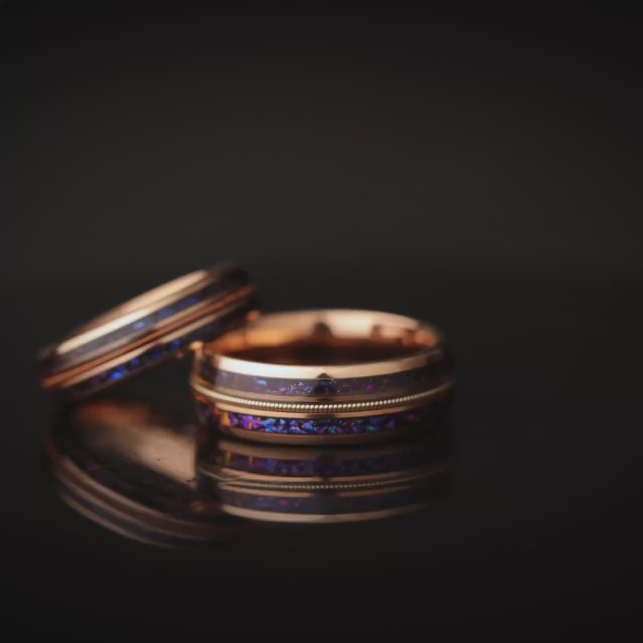 Tungsten Carbide Ring: Rose Gold, Galaxy Inlay & Guitar String - Couples Ring