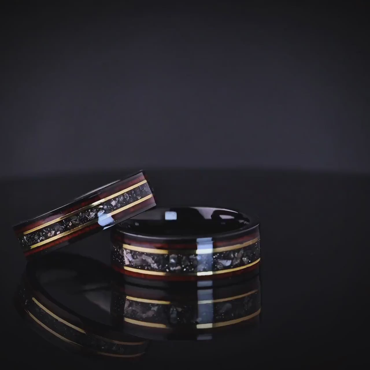 Burnt Whiskey Barrel Ring with Meteorite, Meteorite Wood Ring, Whisky Barrel Band, Wood Ring with Meteorite, Women's Wedding Band, 6mm Ring