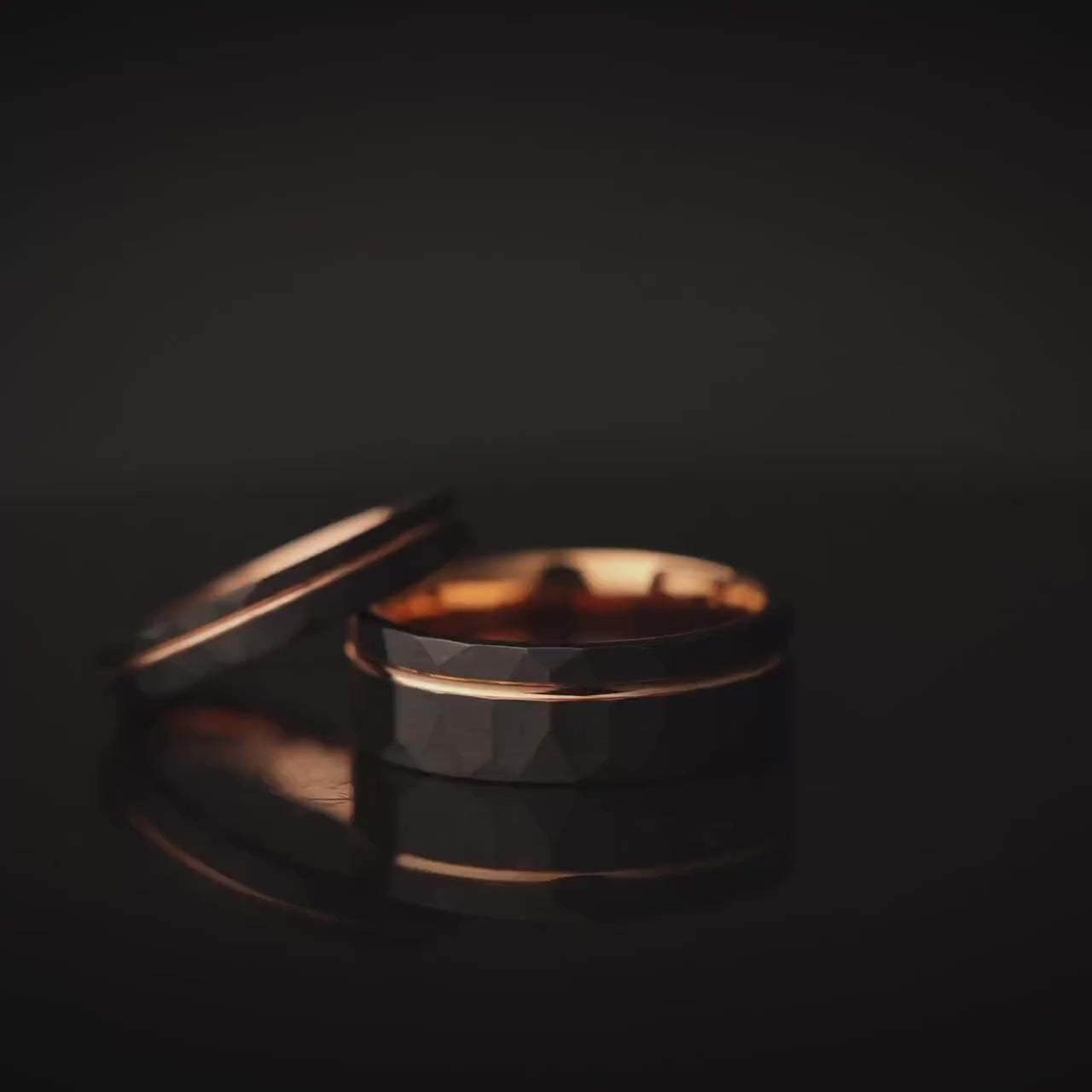 Black Hammered Tungsten Carbide Ring: Rose Gold Womens Wedding Band, 4mm