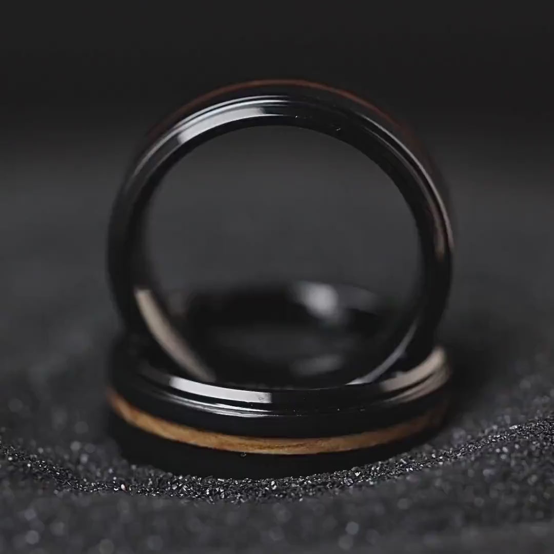Whiskey Barrel Ring, Black Tungsten and Wood Inlay Ring, Mens Wedding Band, Wood Wedding Band, Unique Wedding Ring, 8mm