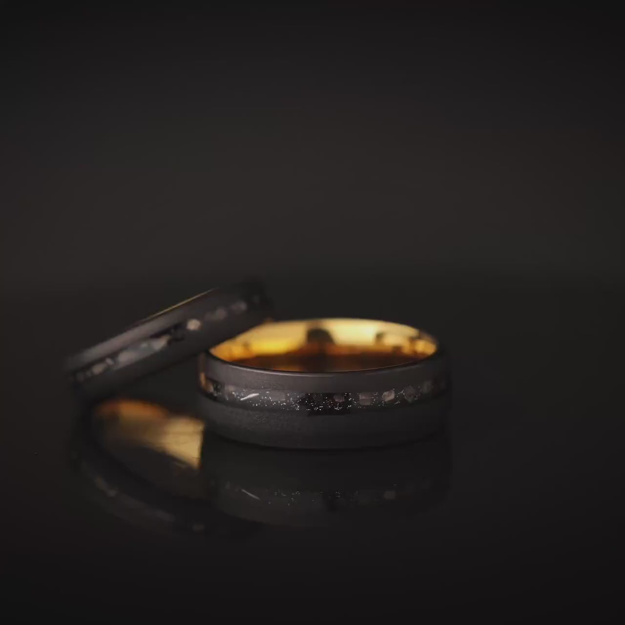 Meteorite Wedding Band Set: Black Tungsten Matching Rings