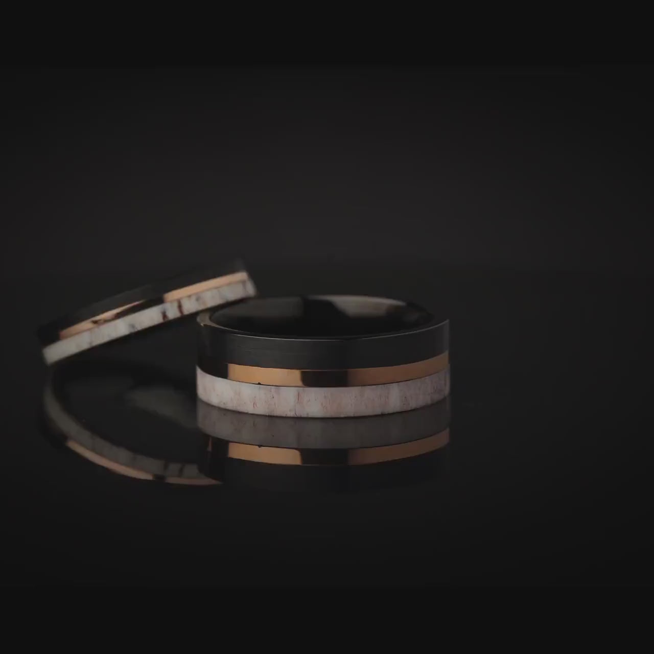 Deer Antler Couples Set, Deer Antler Ring Set, His and Hers Deer Antler Rings, Antler Black Tungsten Ring, Wedding Band, Matching Set Rings