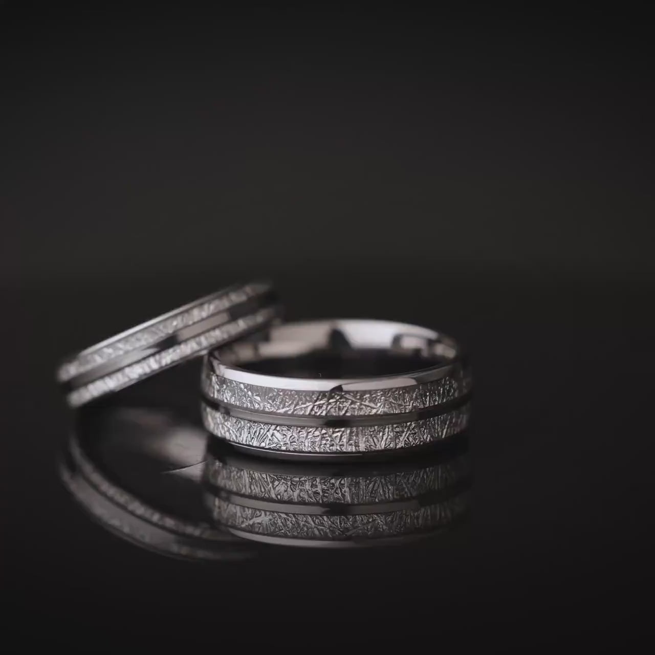 Silver Meteorite Tungsten Wedding Band - 5mm Domed Ring