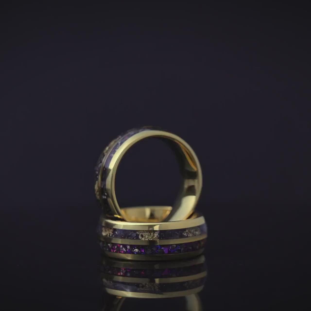 Galaxy & Meteorite Ring, Crushed Gold Leaf Ring, Man Wedding Band, Space Galaxy and Meteorite Band, Blue Galaxy Gold Leaf Band, 8mm Ring