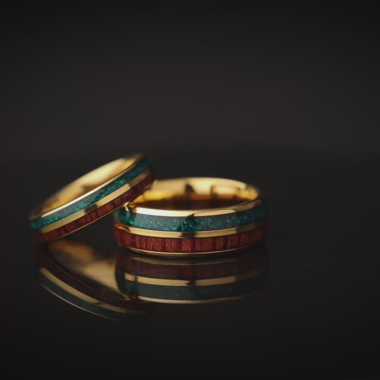 Malachite & Koa Wood Tungsten Wedding Ring Set
