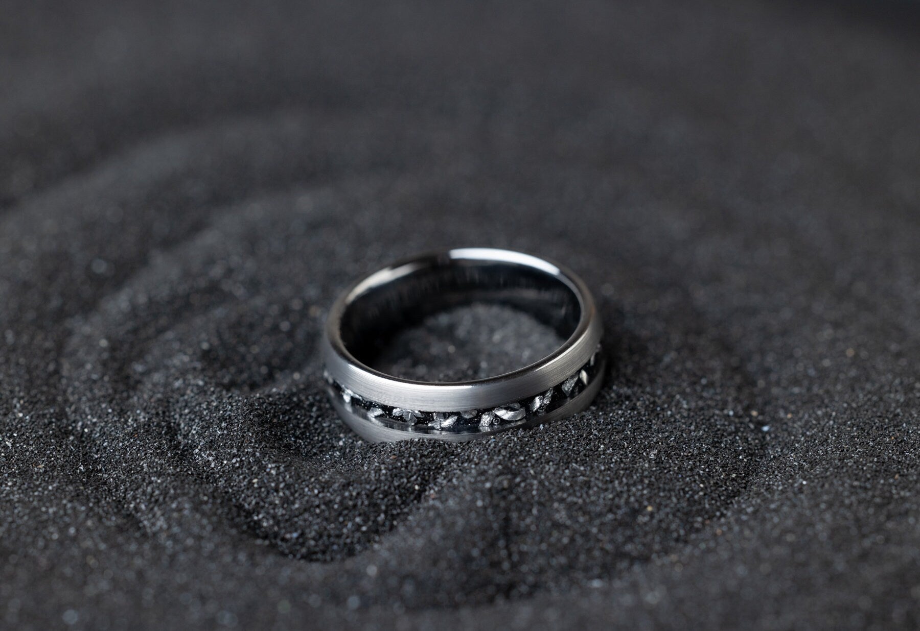 Silvery Meteor - Meteorite Silver Ring, Men's Wedding Band, 8mm