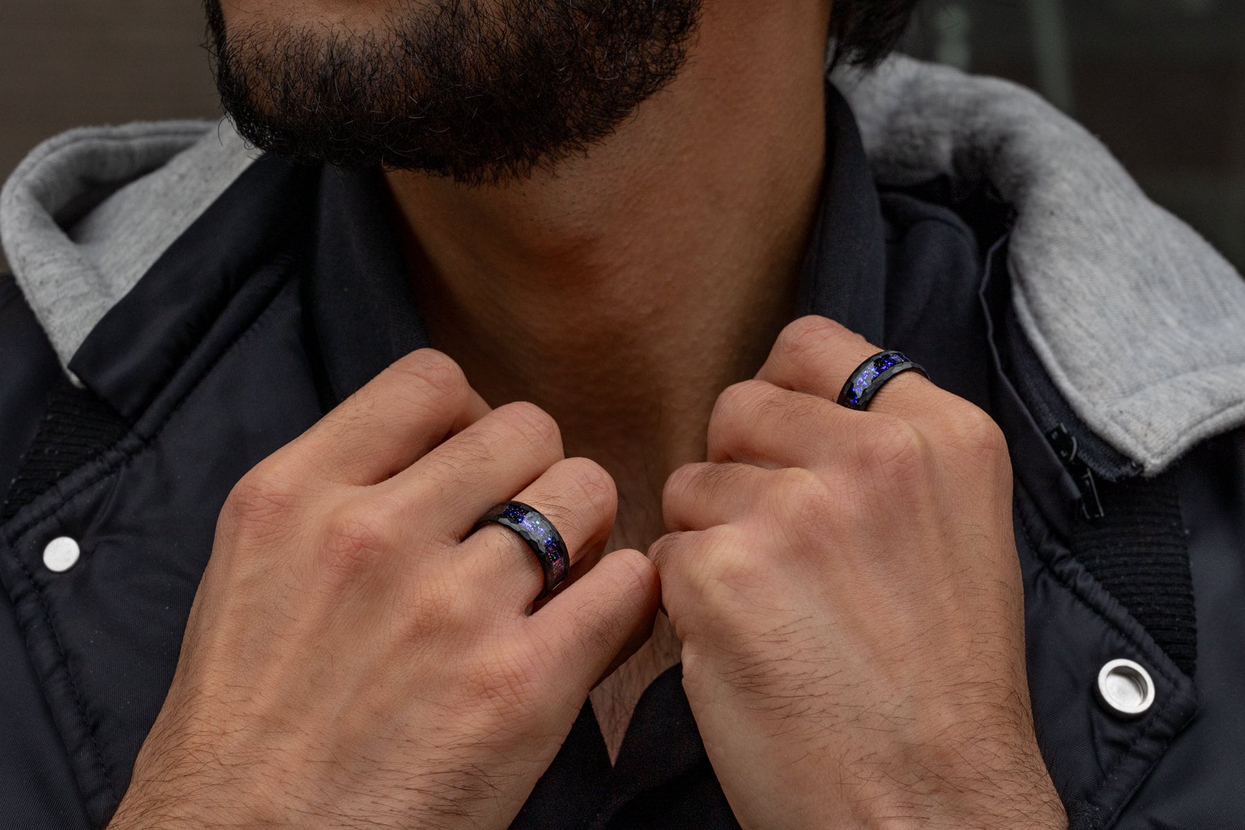 Galaxy - Space Galaxy Ring, Black Opal and Blue Sandstone Ring, 8mm