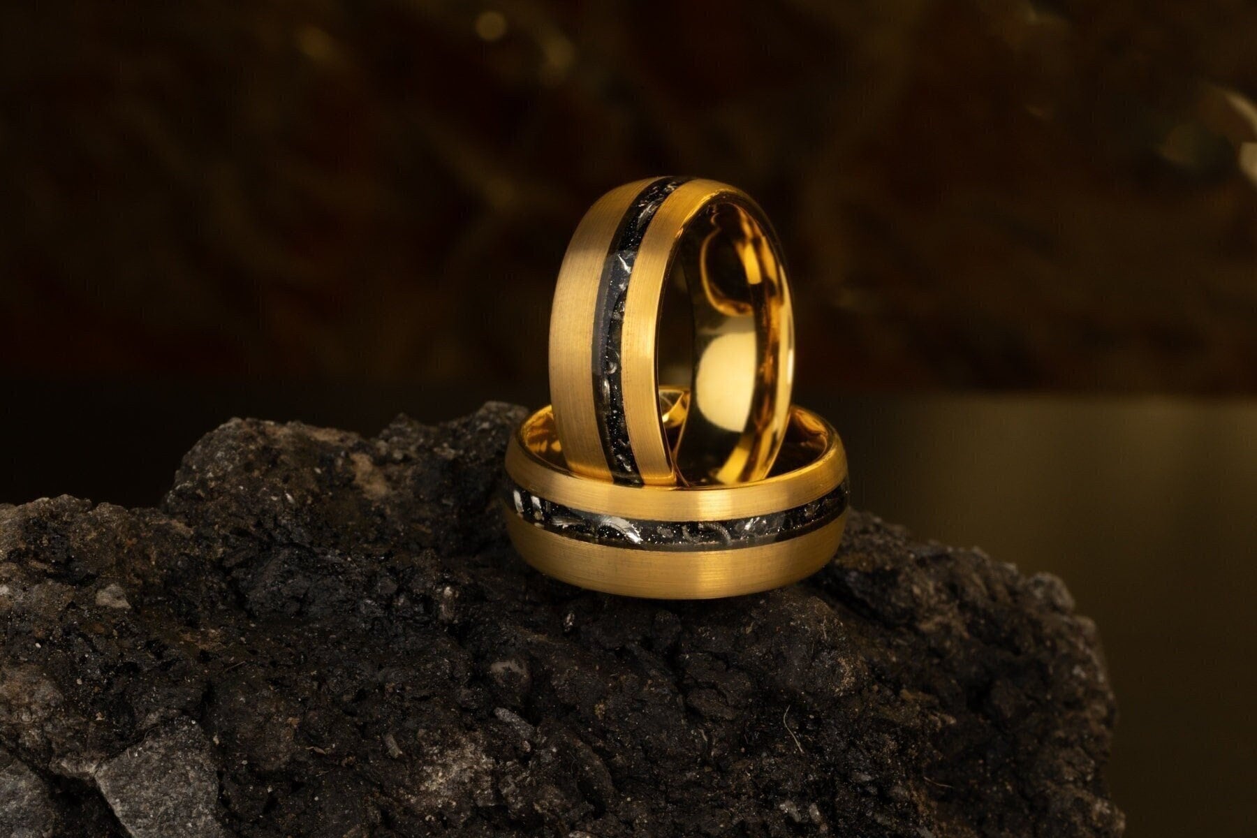 Golden Meteorite - Gold Meteorite Ring, Wedding Band for Men, 8mm