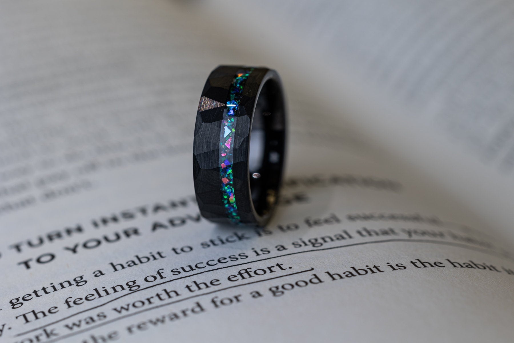 Midnight Aurora - Blue & Green Opal Inlay Ring, 8mm