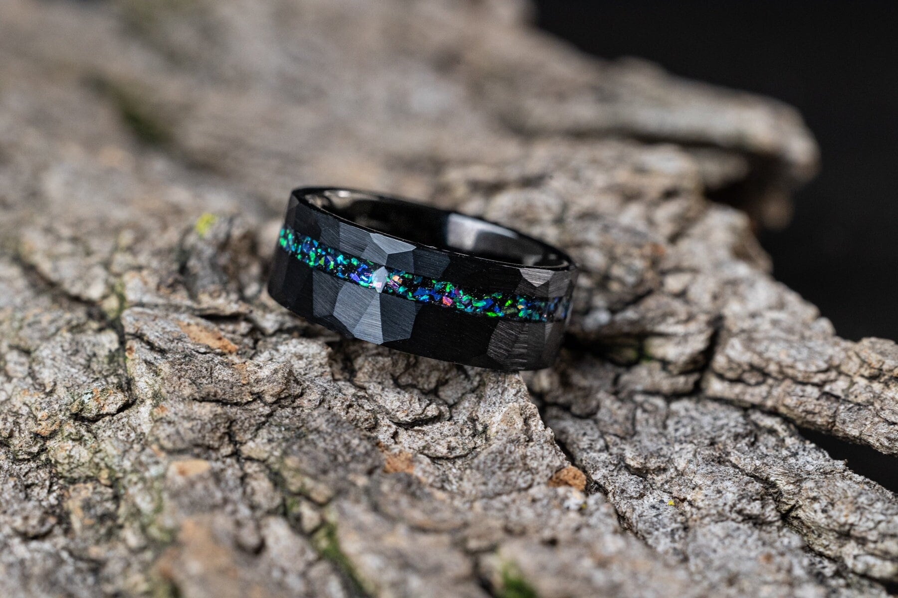 Midnight Aurora - Blue & Green Opal Inlay Ring, 8mm