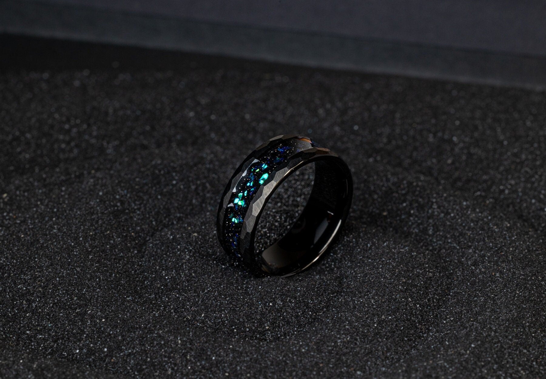 Green Galaxy - Space Galaxy Ring, Black Opal and Green Sandstone Ring, 8mm