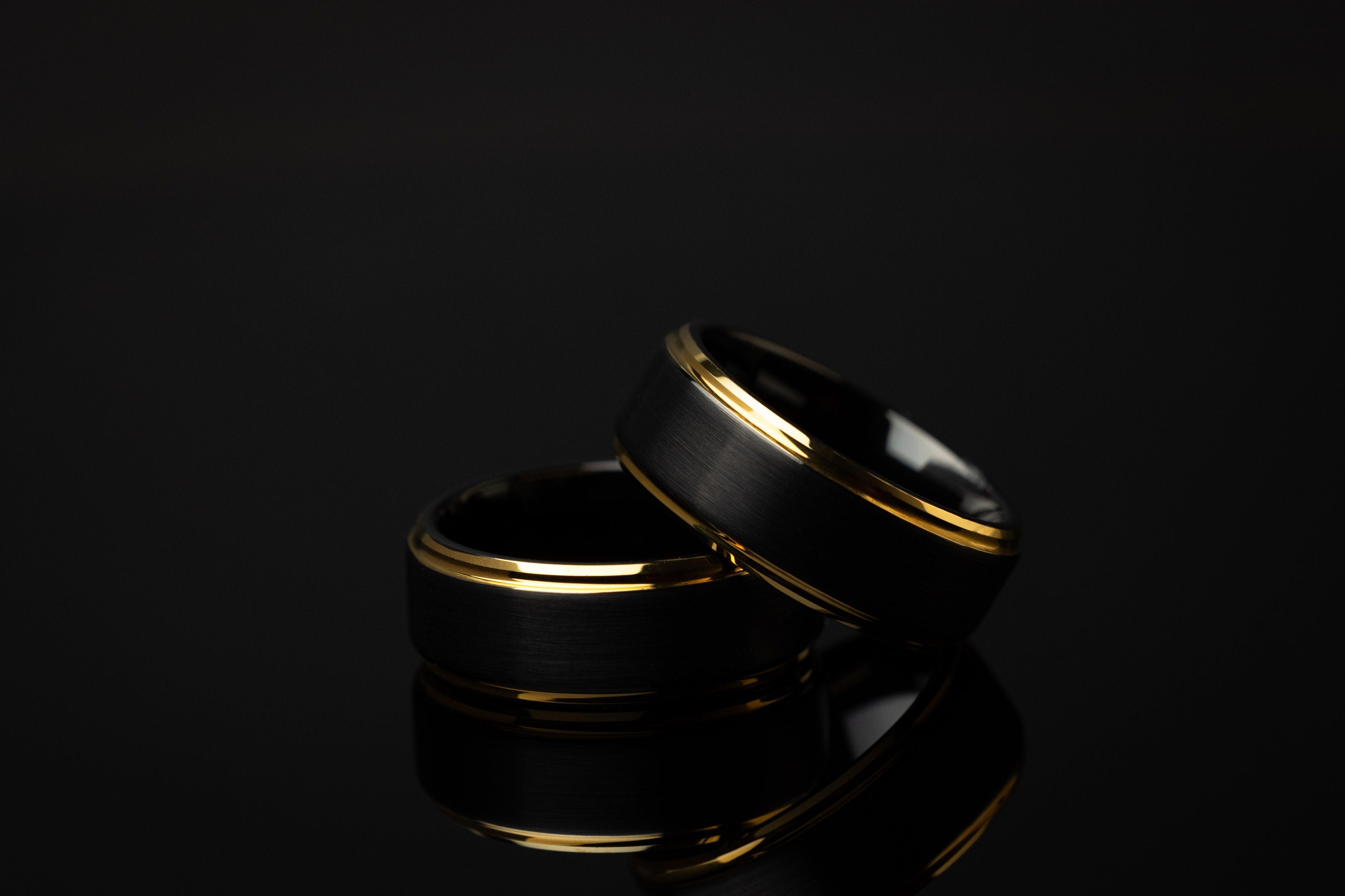 Eclipse - Black & Gold Tungsten Ring, 24k Gold Plated Ring, Mens Wedding Ring, 8mm Ring