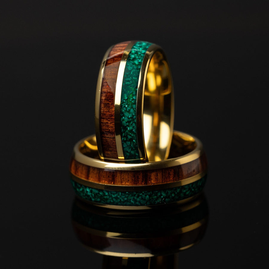 Emerald Koa Island - Malachite & Koa Wood Ring, 8mm Width