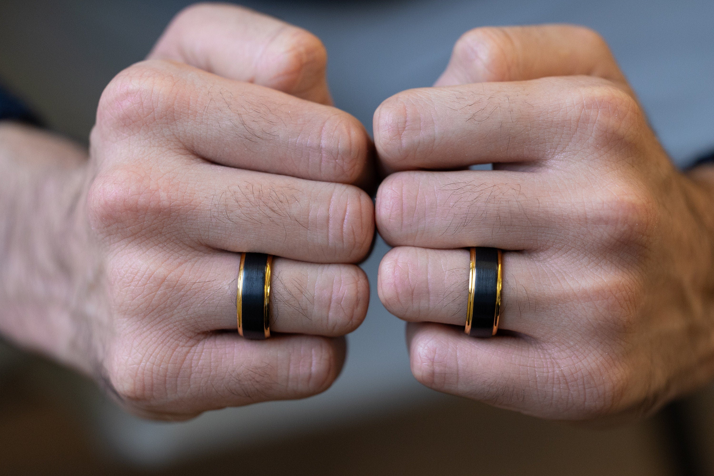 Eclipse - Black & Gold Tungsten Ring, 24k Gold Plated Ring, Mens Wedding Ring, 8mm Ring