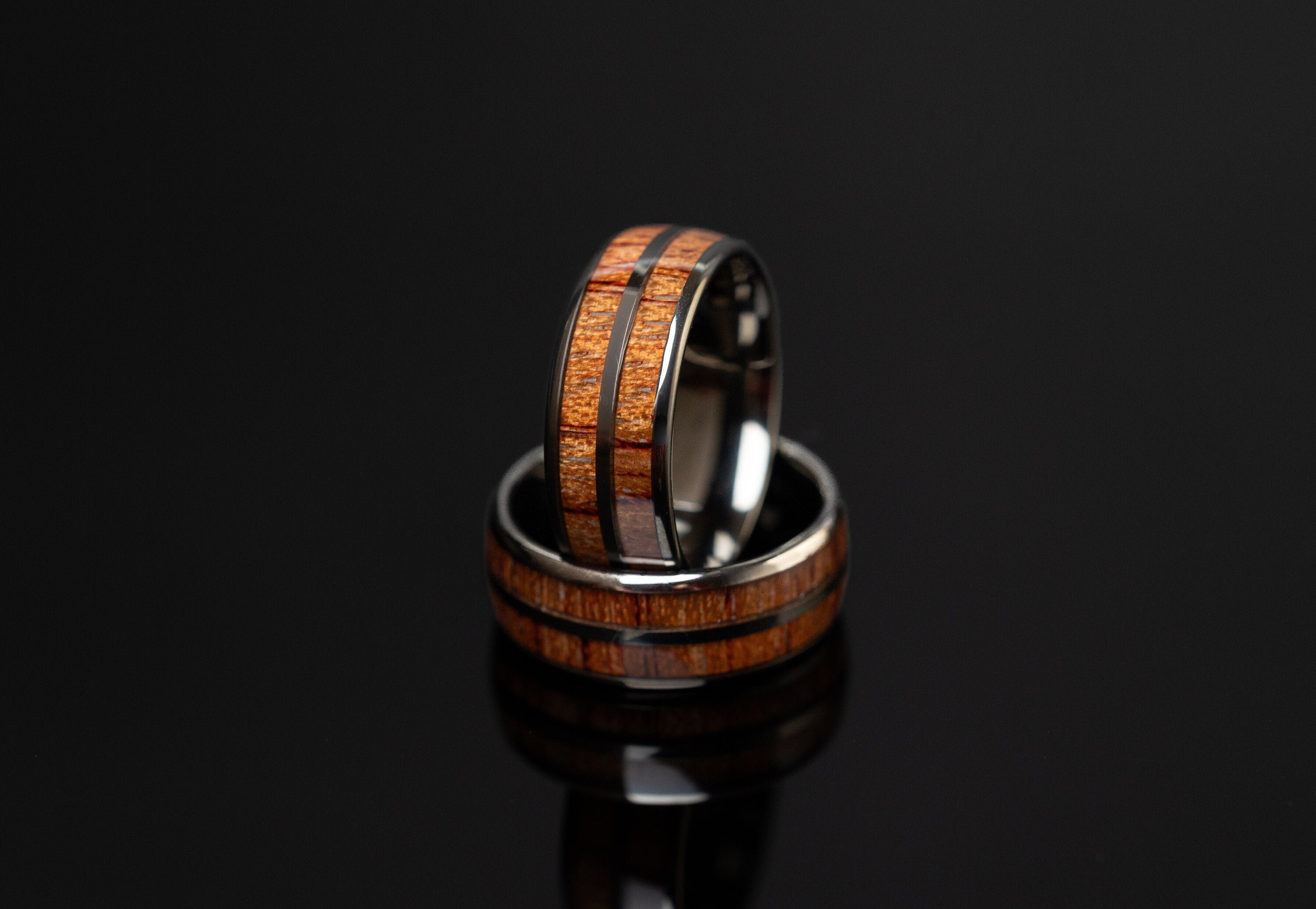Whiskey Barrel Ring with Wood Inlay, Tungsten and Wood Inlay Ring, Couples Unique Wedding Band, Couples Wood Wedding Band, Couples Set
