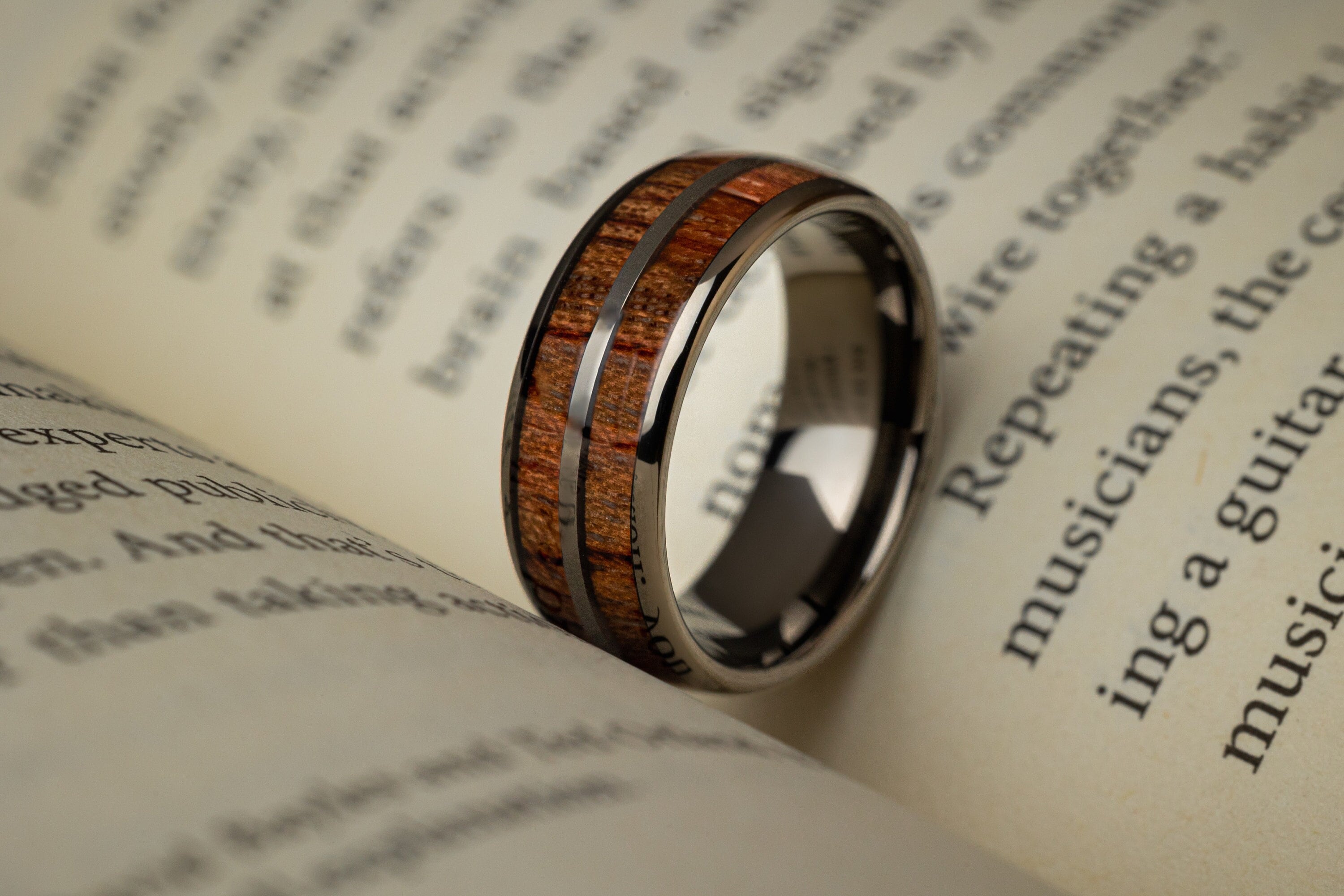 Barrel Wood - Tungsten & Whiskey Barrel Wood Inlay Ring, 8mm