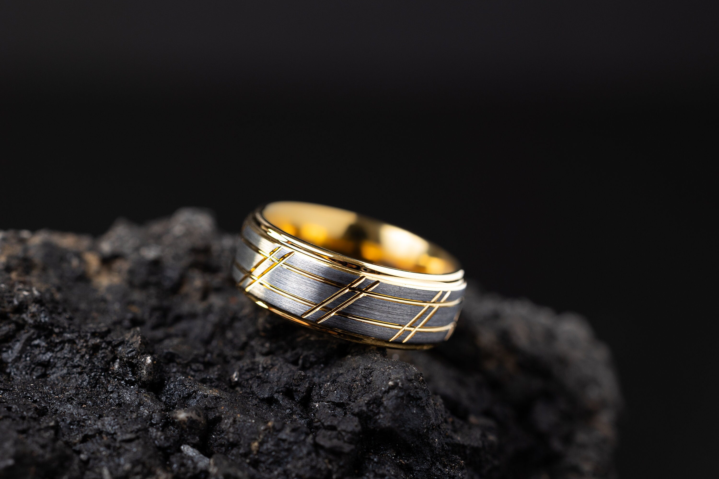 Sunrise - Gold & Silver Brushed Tungsten Carbide Ring, 8mm Ring