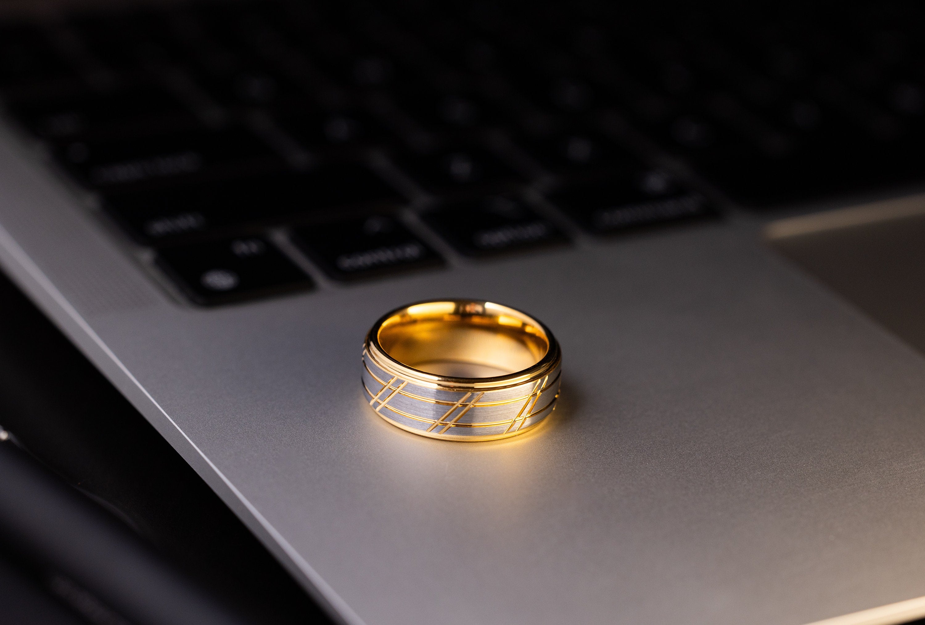 Sunrise - Gold & Silver Brushed Tungsten Carbide Ring, 8mm Ring