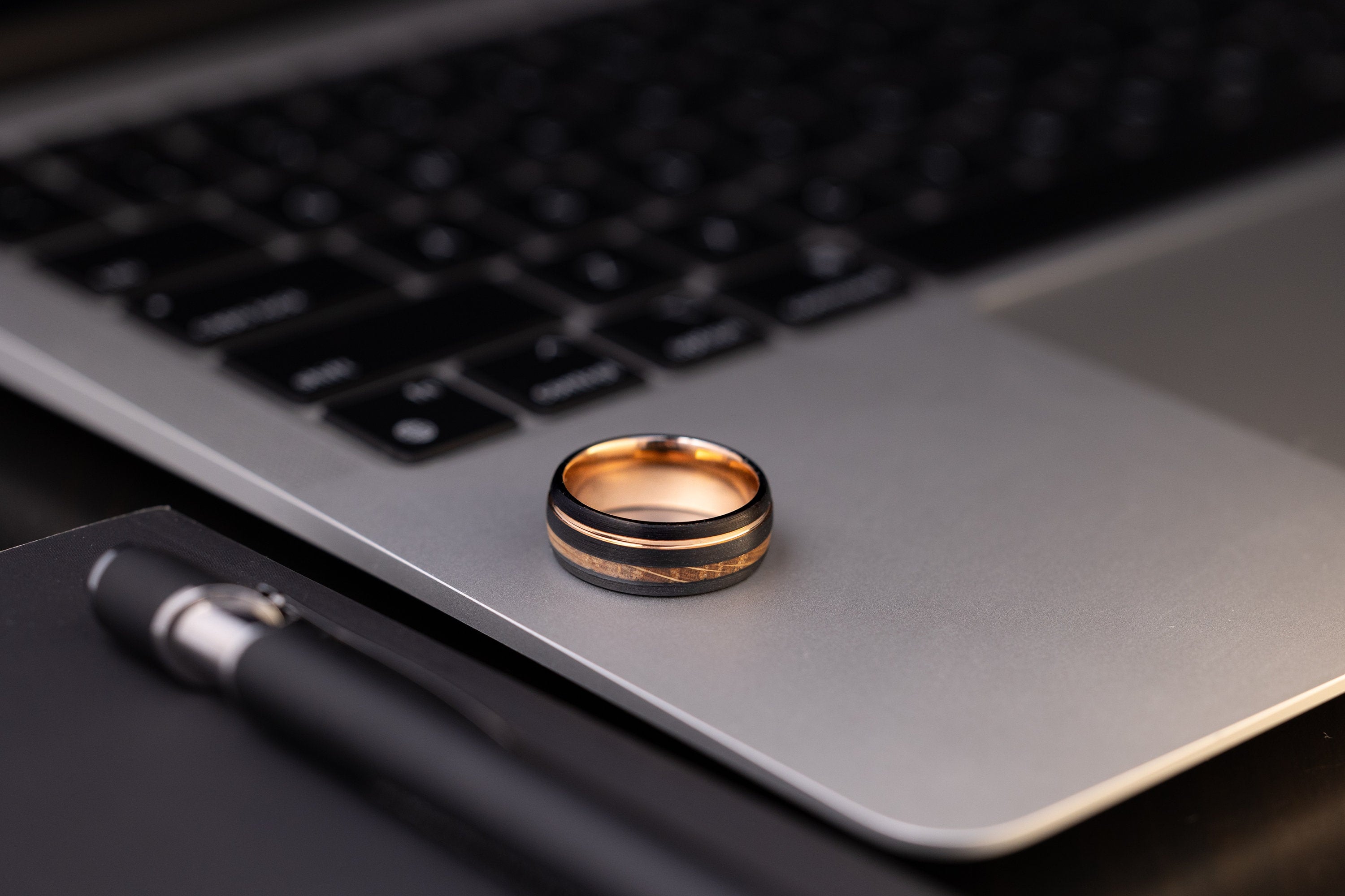 Double Whiskey Barrel Ring, Wood Inlay Ring, Wood Ring, Wooden Wedding Ring, Wood Wedding Band, Brown Ring, Tungsten Ring, 8mm Ring,
