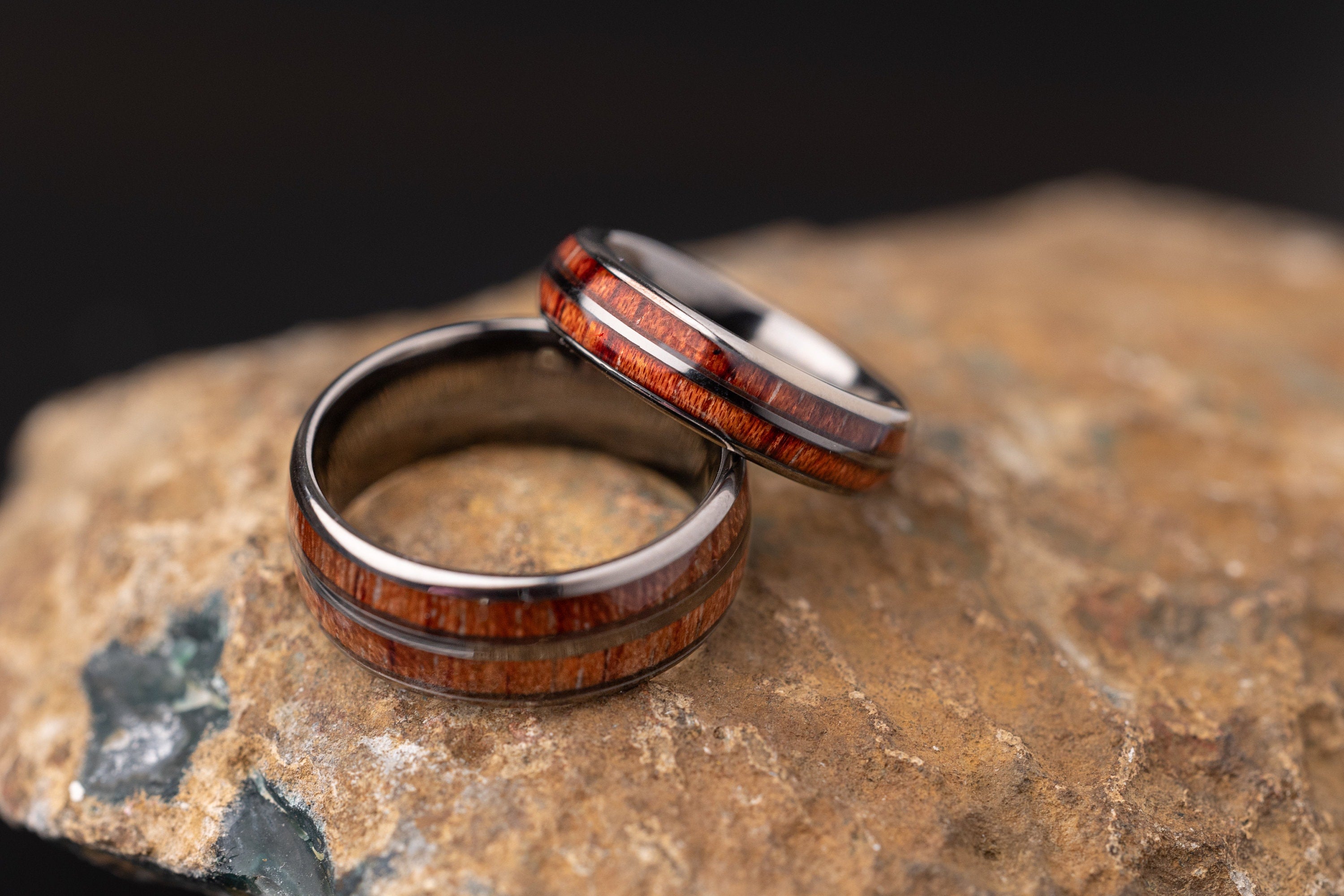 Whiskey Barrel Ring with Wood Inlay, Tungsten and Wood Inlay Ring, Couples Unique Wedding Band, Couples Wood Wedding Band, Couples Set