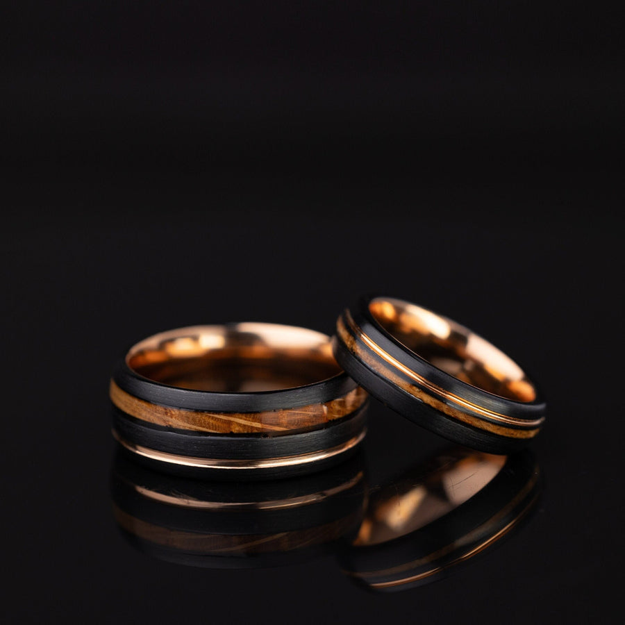 Oak Wood - Couple Set Rings, 8mm & 5mm Width
