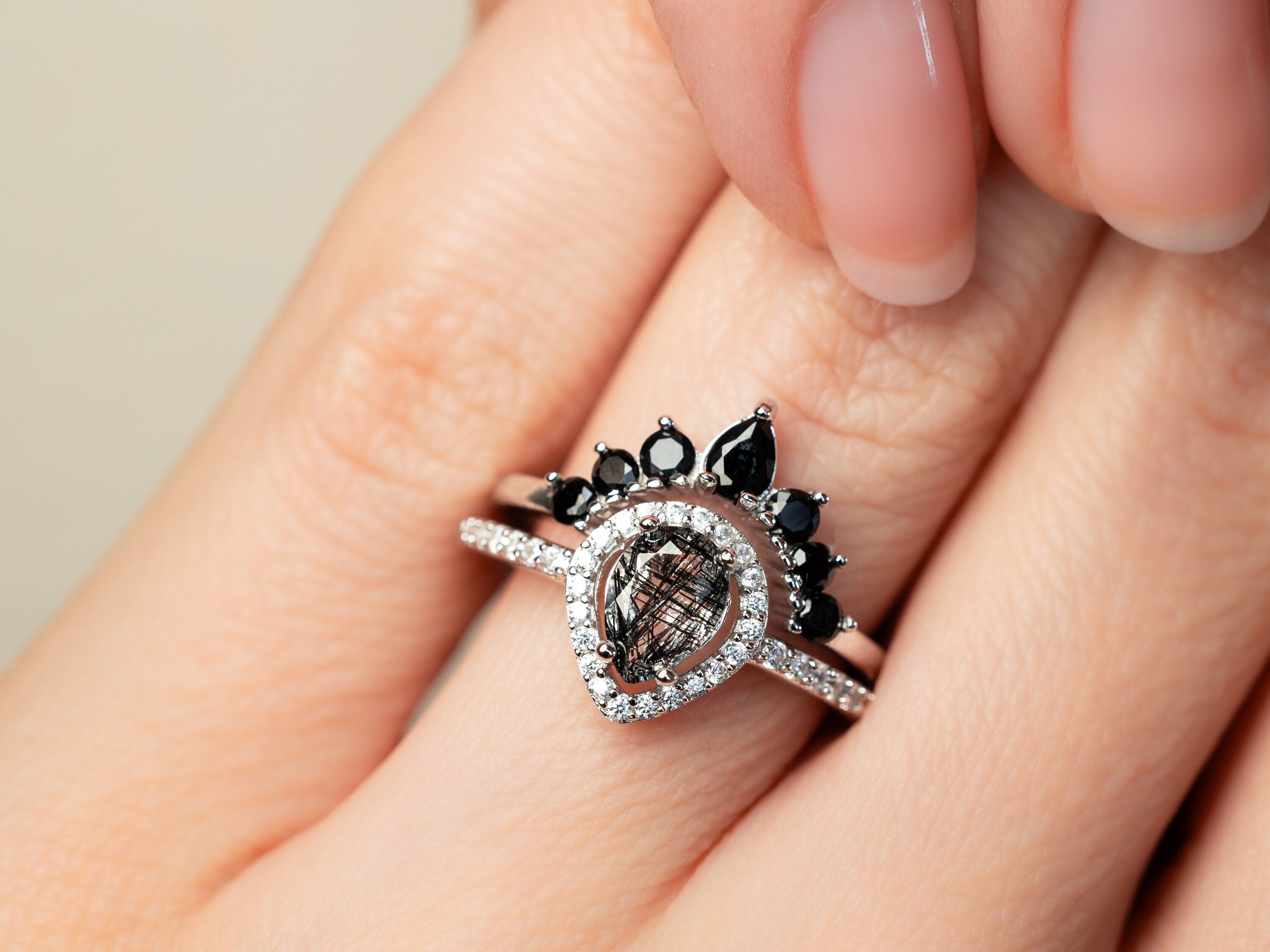 Dark Night - Natural Rutilated Quartz & Sterling Silver Ring