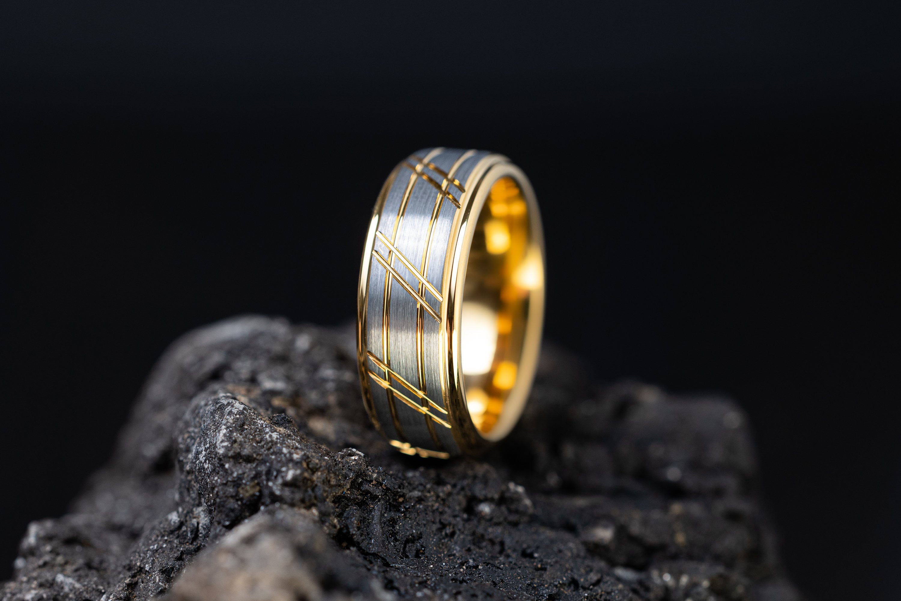 Sunrise - Gold & Silver Brushed Tungsten Carbide Ring, 8mm Ring