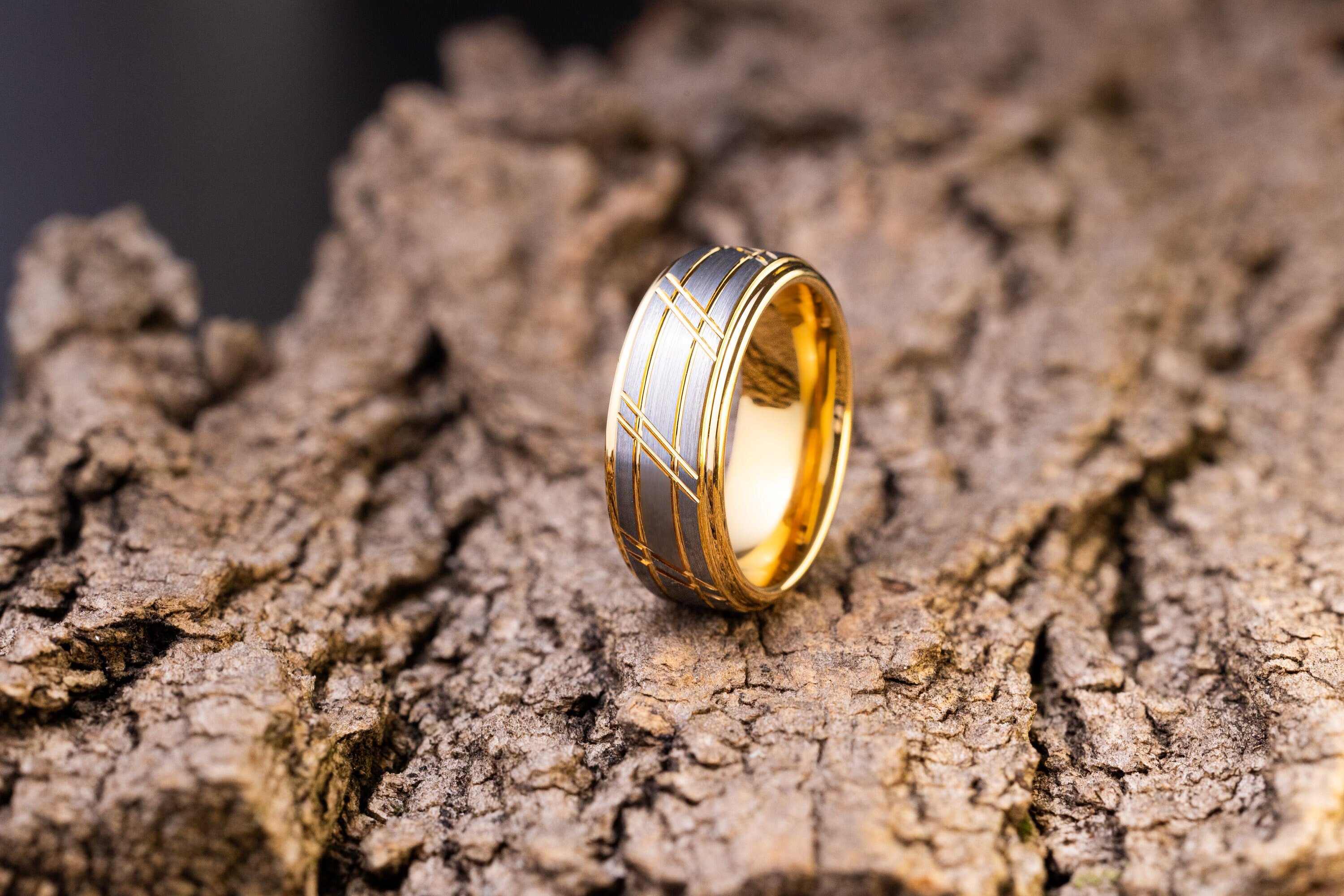 Sunrise - Gold & Silver Brushed Tungsten Carbide Ring, 8mm Ring