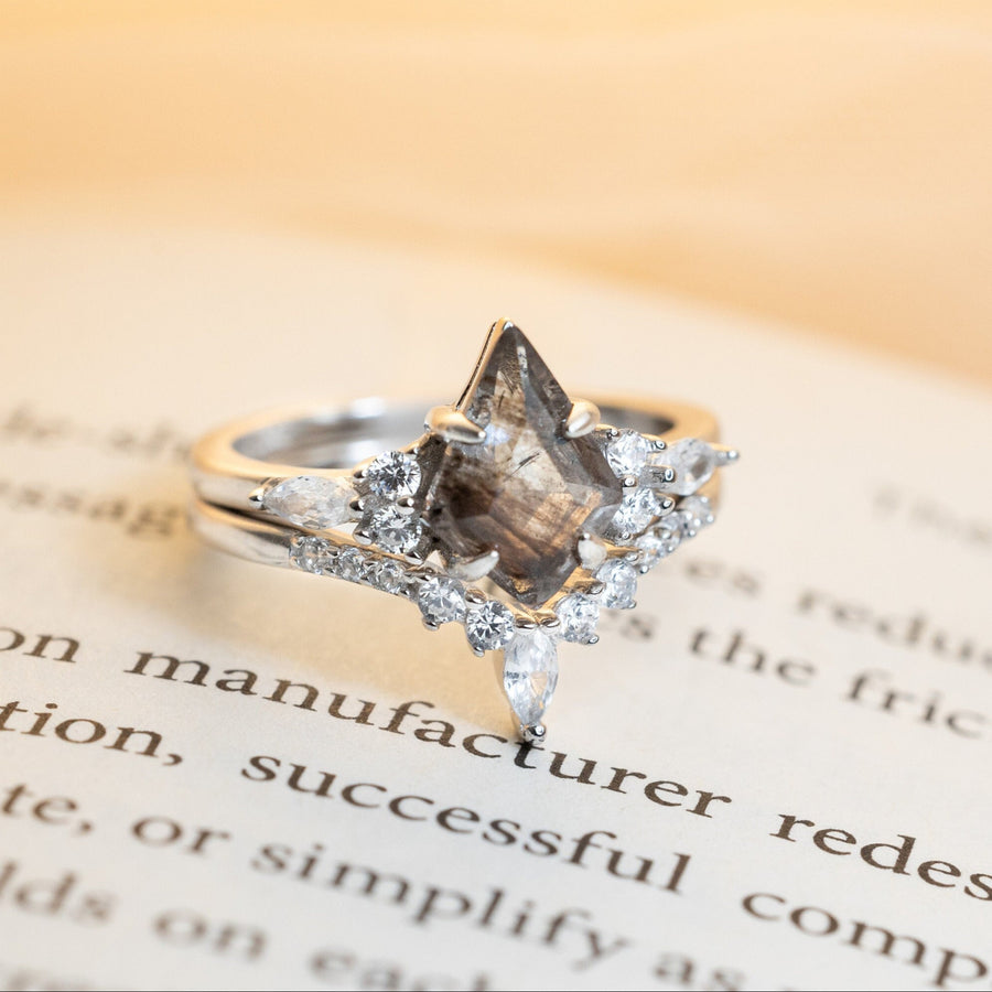 Midnight Kiss - Salt and Pepper & Quartz Ring, Kite Ring