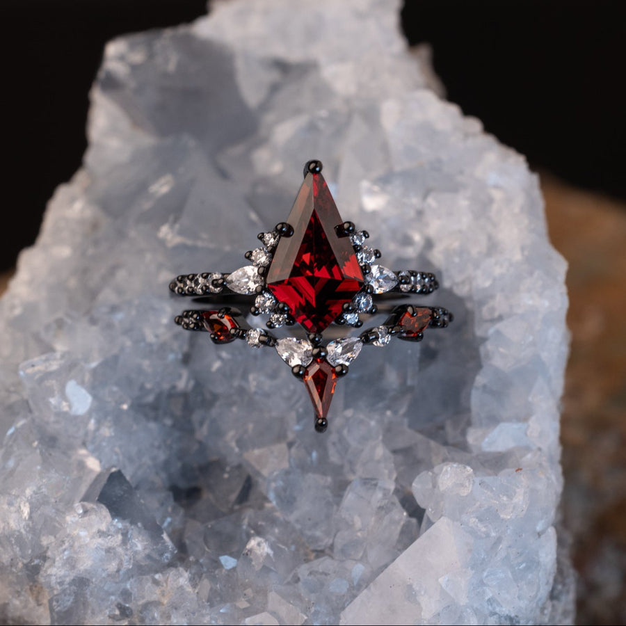 Skyfire - Garnet Ring, Sterling Silver Gun Plated Ring