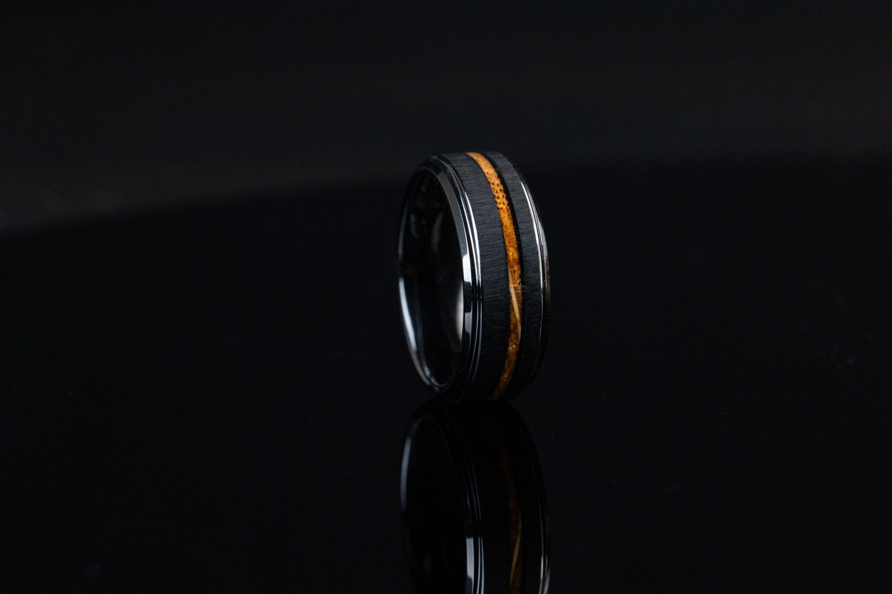 Whiskey Barrel Ring, Black Tungsten and Wood Inlay Ring, Mens Wedding Band, Wood Wedding Band, Unique Wedding Ring, 8mm