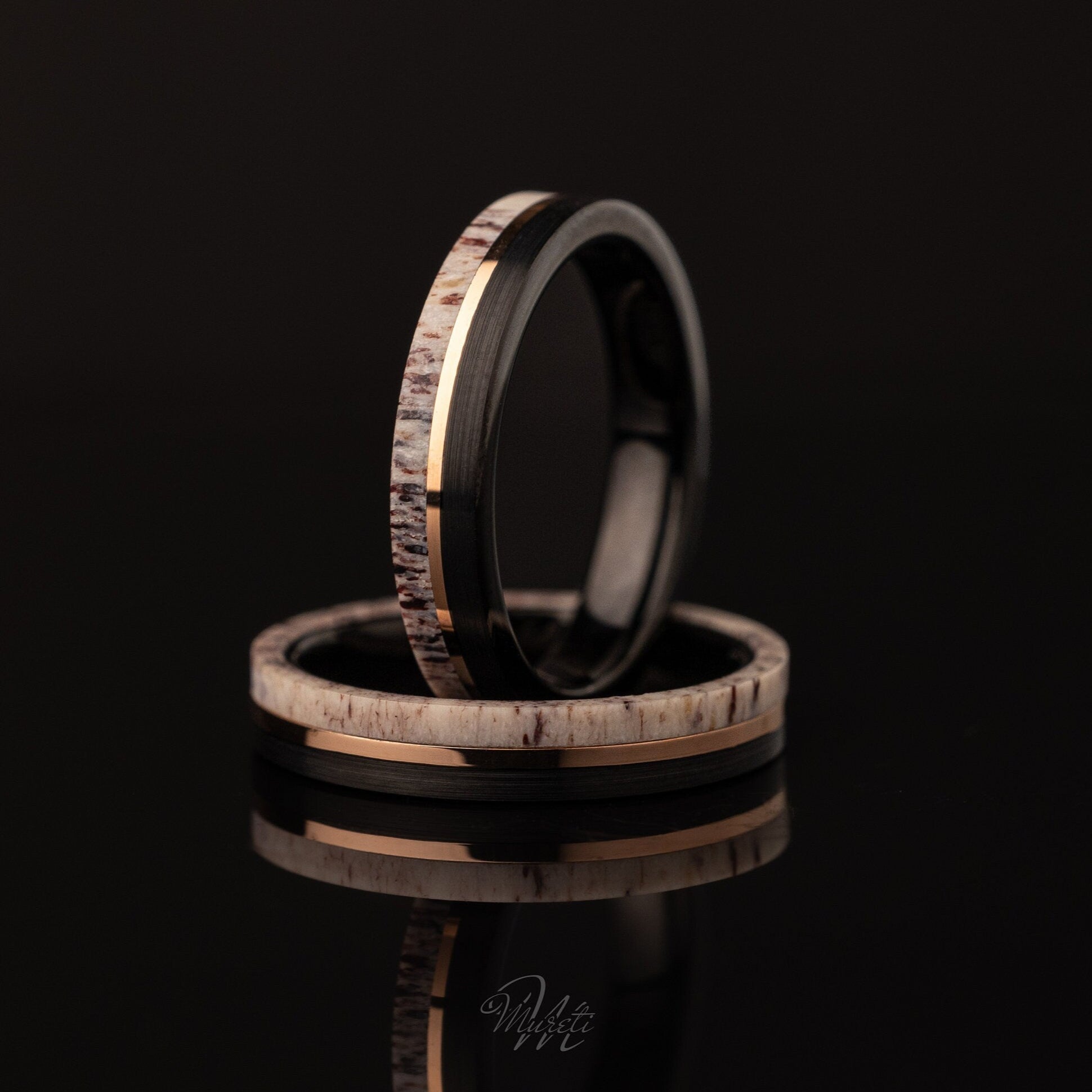Deer Antler Ring, Antler Deer Ring, Antler Tungsten Ring, Deer Antler Band, Deer Wedding Band, Tungsten Ring for Women, 4mm Ring