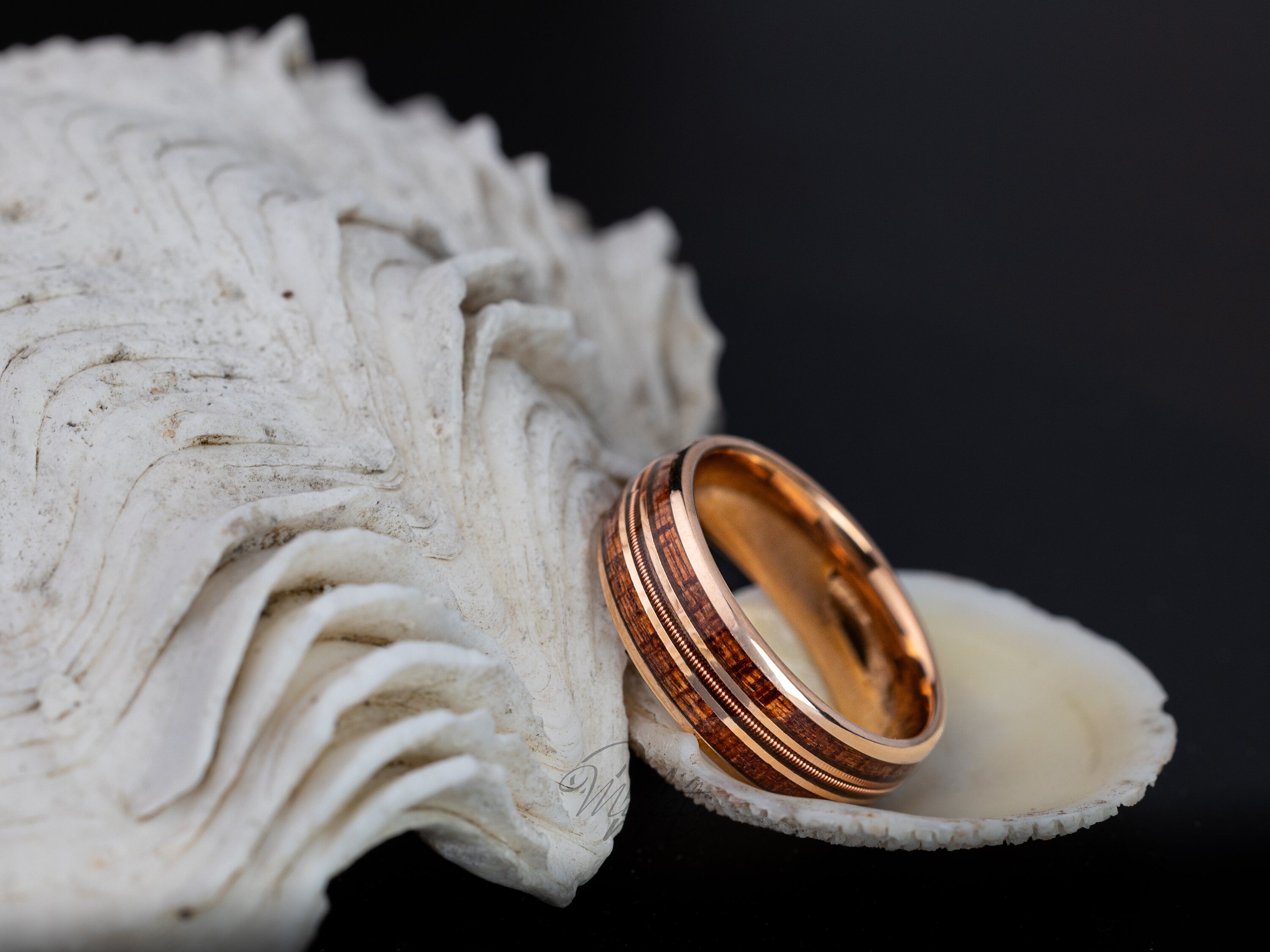 Guitar String & Whiskey Barrel Ring, Guitar String Ring, Wooden Inlay Band, Whiskey Barrel Ring, Rose Gold Band, Ring For Him, 8mm Ring