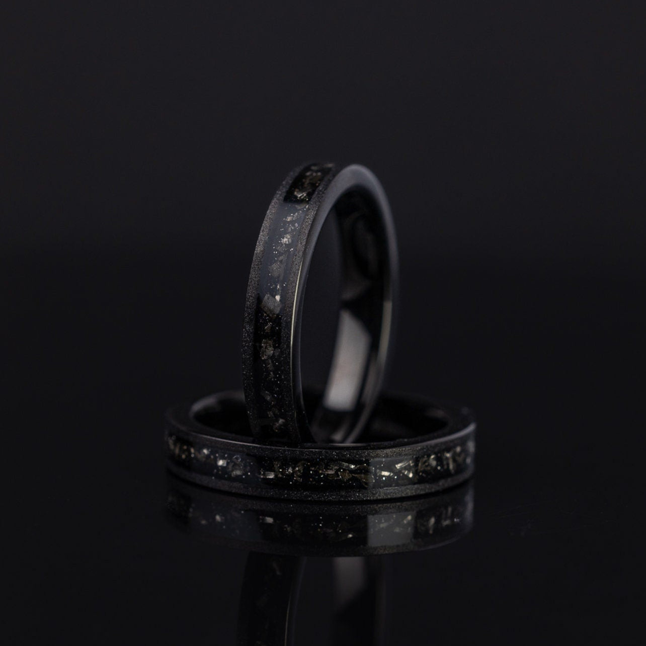 Meteorite Ring Black, Black Meteor Band, Wedding Band for Women, Sandblasted Brushed Meteorite Band, Meteor Ring for Women, 4mm