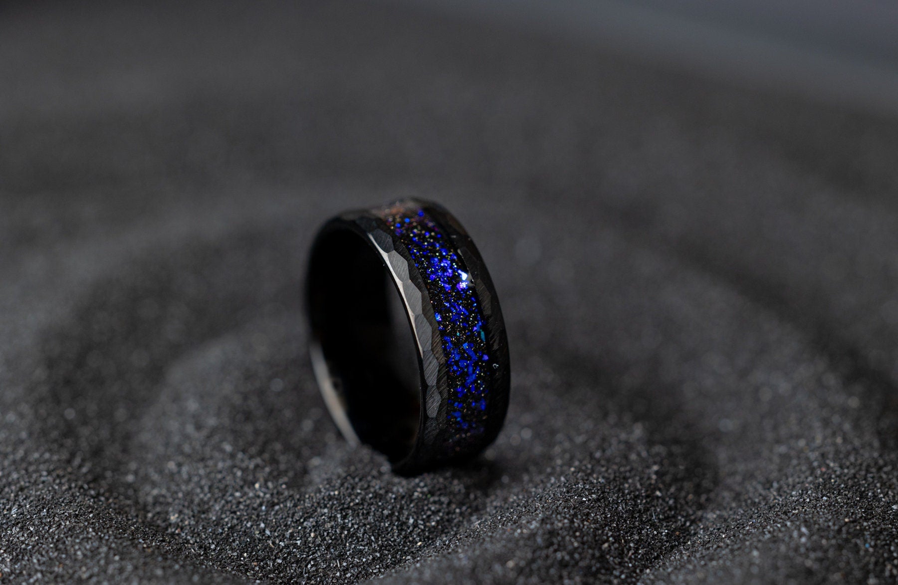 Blue Galaxy Sandstone Ring Set, Space Galaxy Ring Set, His and Hers Blue Galaxy Rings, Couples Set Wedding Bands, Matching Rings Set