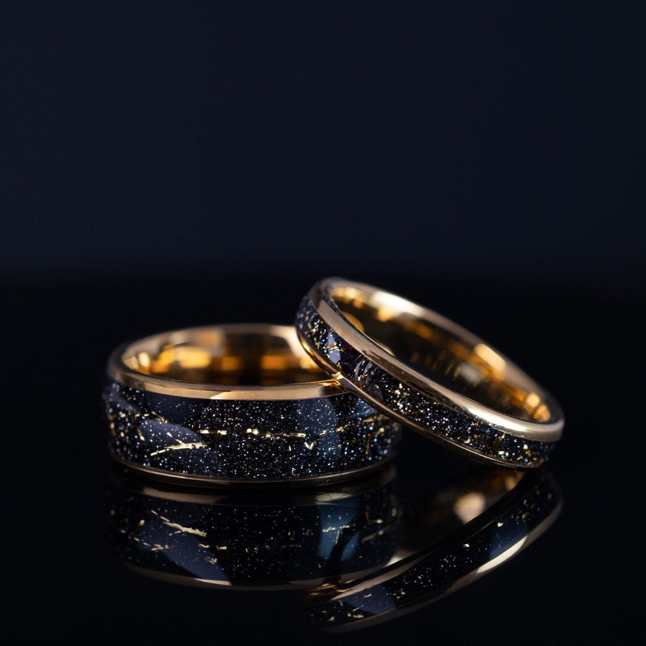 Cosmic Galaxy Ring Set, Cosmic Galaxy Couples Ring Set, Gold Space Galaxy Ring, His and Hers Wedding Rings, Space Galaxy Ring Set