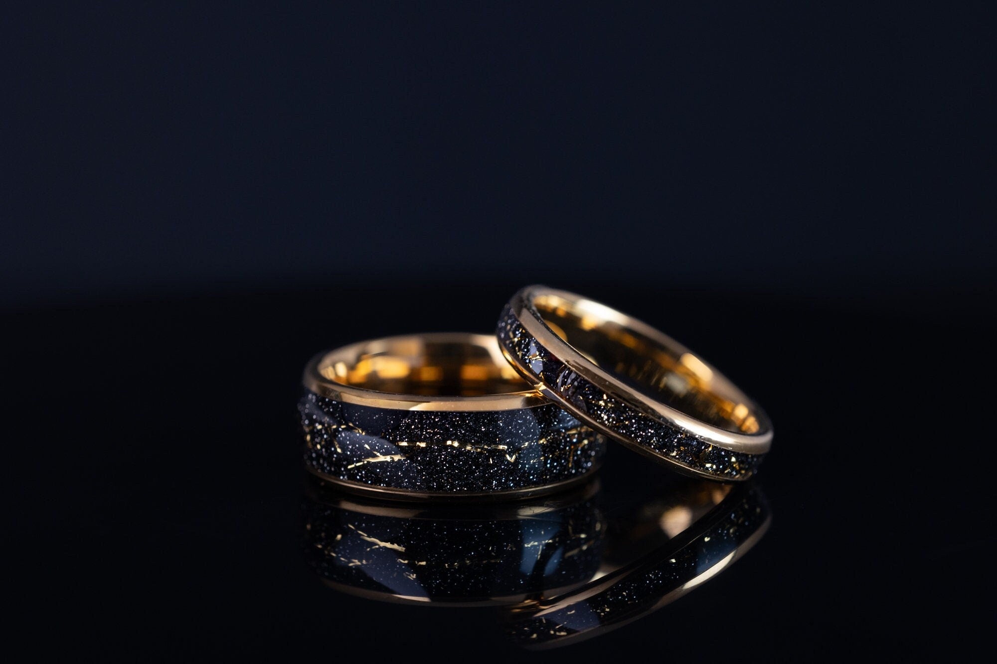 Cosmic Galaxy Ring Set, Cosmic Galaxy Couples Ring Set, Gold Space Galaxy Ring, His and Hers Wedding Rings, Space Galaxy Ring Set