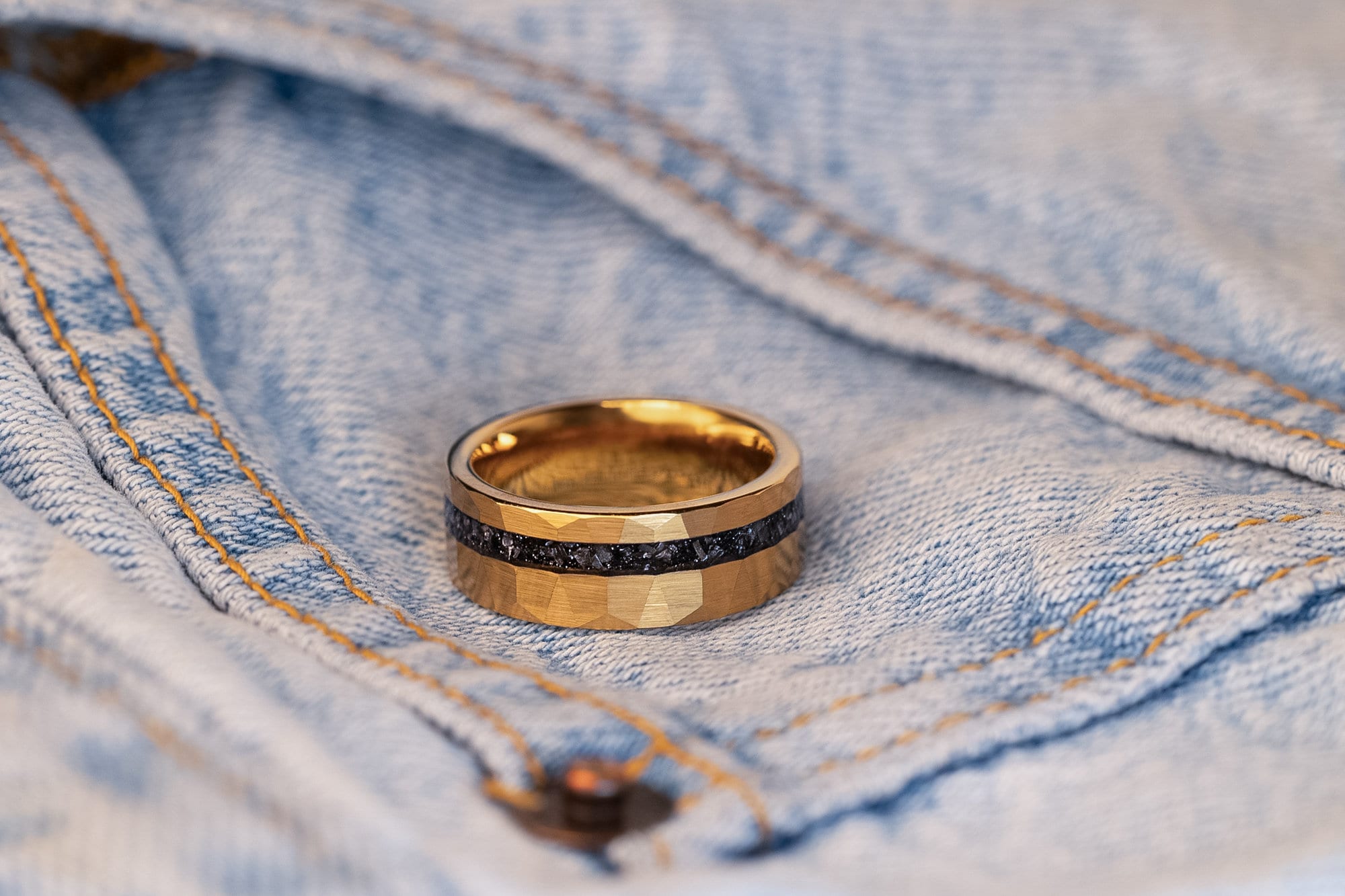 Gold Meteorite Ring, Hammered Gold Meteorite Wedding Band for Men, Gold Meteor Ring, Hammered Gold Meteorite Ring, 8mm