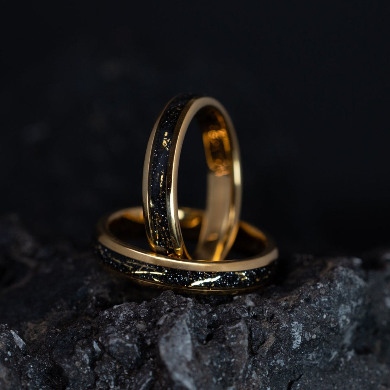 Cosmic Galaxy Ring, Tungsten Wedding Ring, Gold Space Galaxy Ring, Wedding Band Women, Meteorite Galaxy Ring, Gold Inlay Band, 4mm Ring