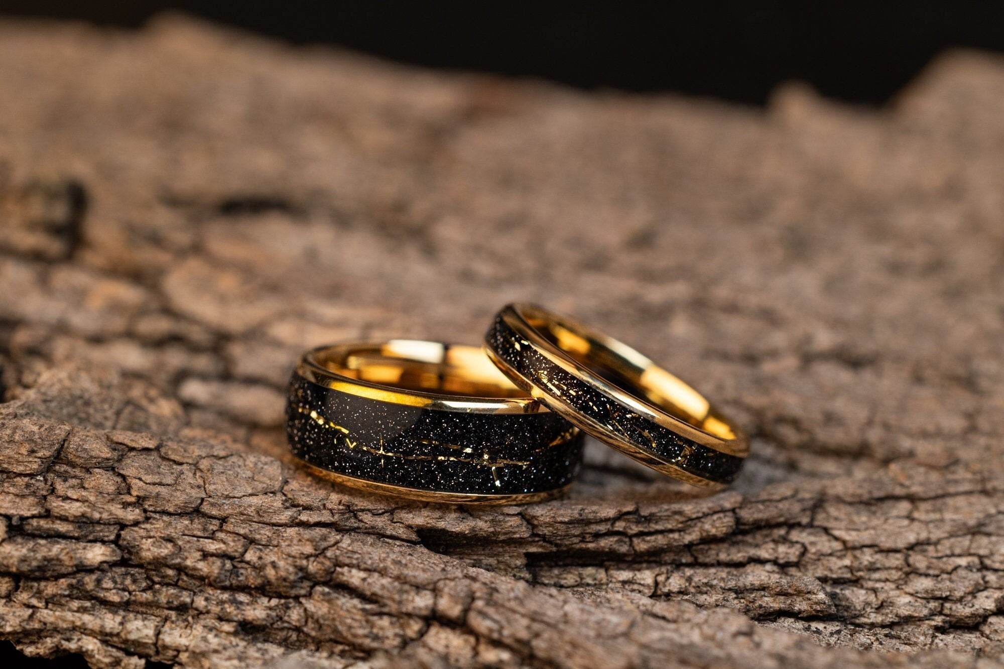 Cosmic Galaxy Ring Set, Cosmic Galaxy Couples Ring Set, Gold Space Galaxy Ring, His and Hers Wedding Rings, Space Galaxy Ring Set