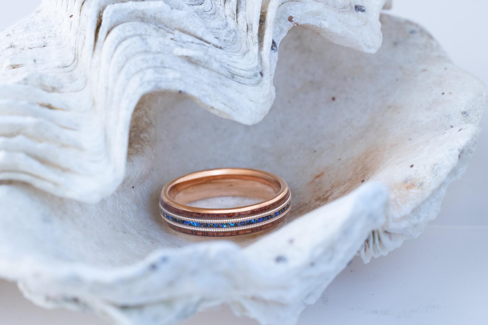 Opal Wood Ring, Rose Gold Tungsten Wood Band, Men's Wooden Ring, Koa Wood Blue Opal Tungsten Ring, Wood Wedding Band, Hawaiian Koa 6mm Ring