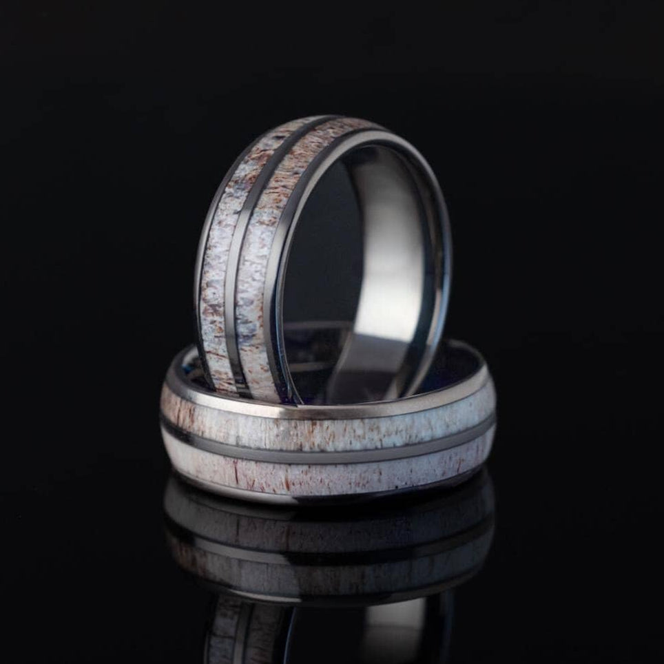Deer Antler Ring, Natural Double Antler Ring, Antler Ring, Double Antler Tungsten Ring, Deer Wedding Band, Tungsten Ring for Men, 8mm Ring