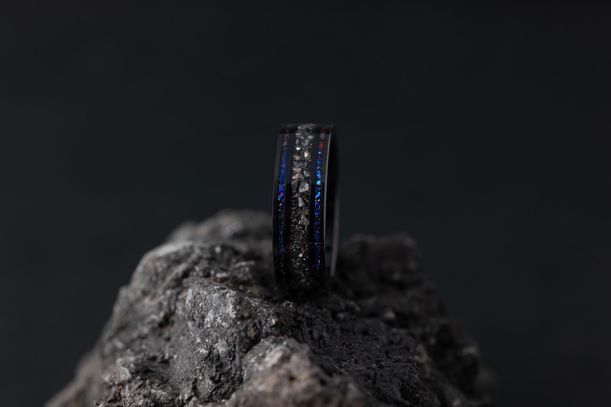 Space Galaxy & Meteorite Ring, Meteorite and Space Galaxy Ring, Space Galaxy Ring, Meteorite Ring, Meteorite Wedding Band, Galaxy Band, 8mm