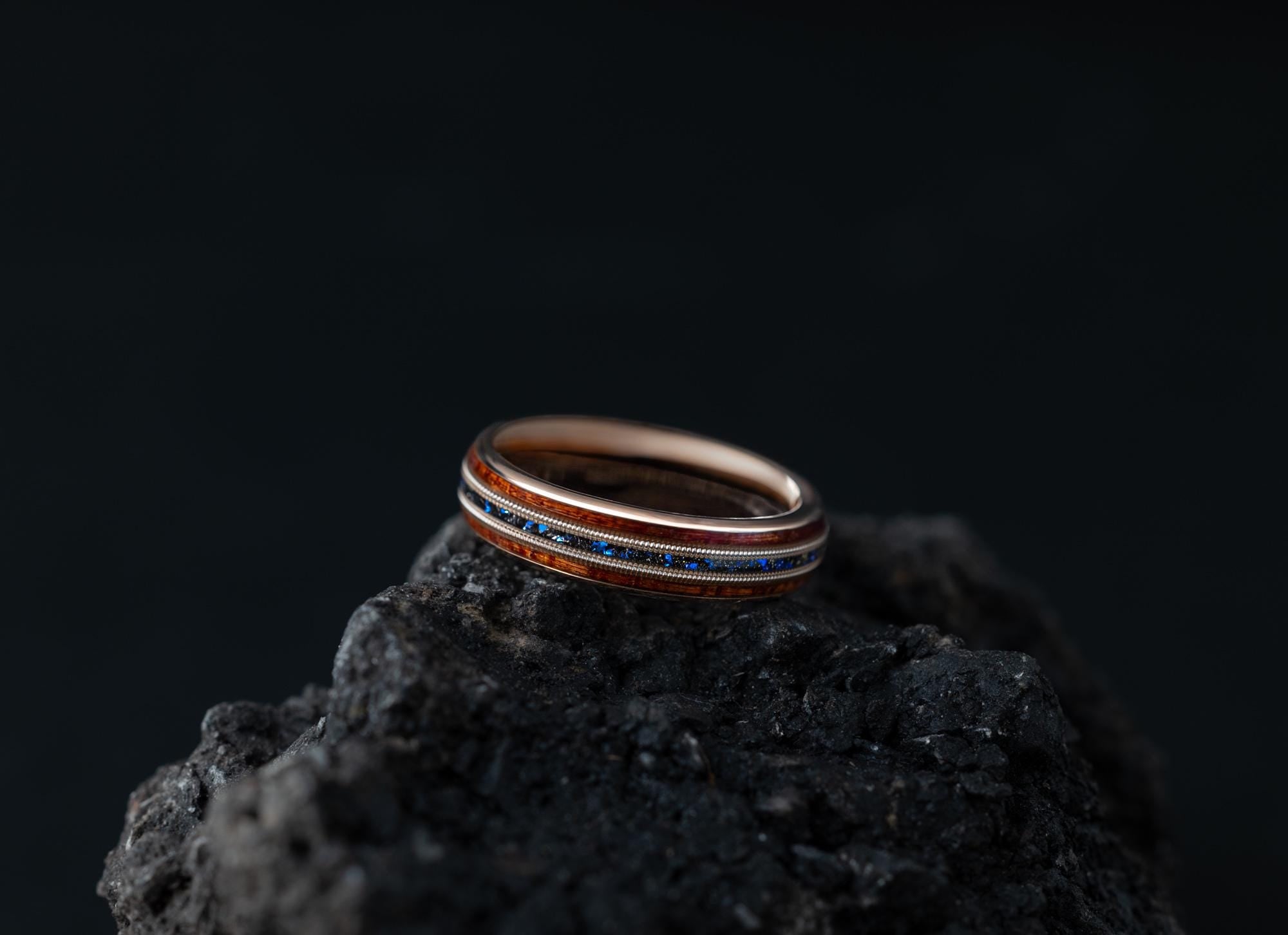 Opal Wood Ring, Rose Gold Tungsten Wood Band, Men's Wooden Ring, Koa Wood Blue Opal Tungsten Ring, Wood Wedding Band, Hawaiian Koa 6mm Ring